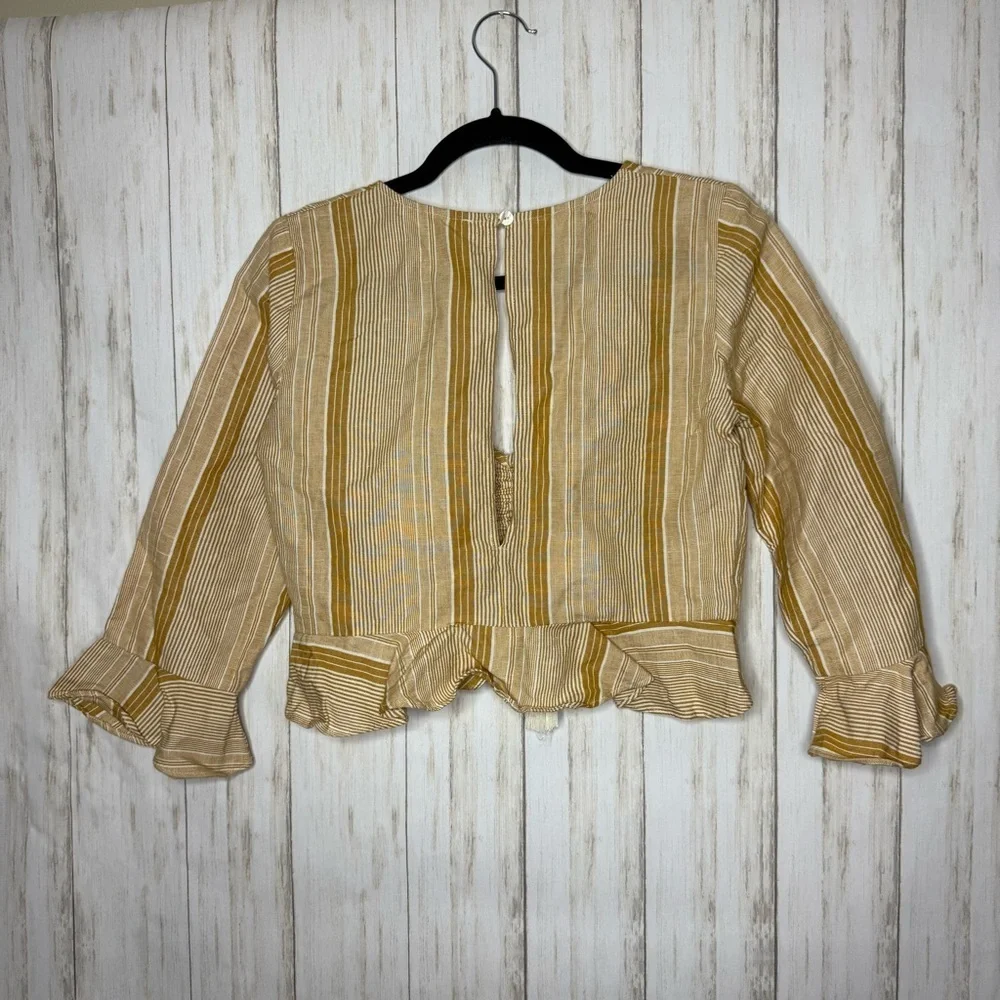 Free People Beige and Yellow Striped Crop Top